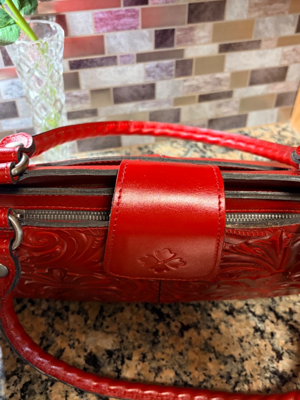 Patricia Nash Rienzo Tooled Red Leather Tote Satchel NWT - Picture 6 of 8